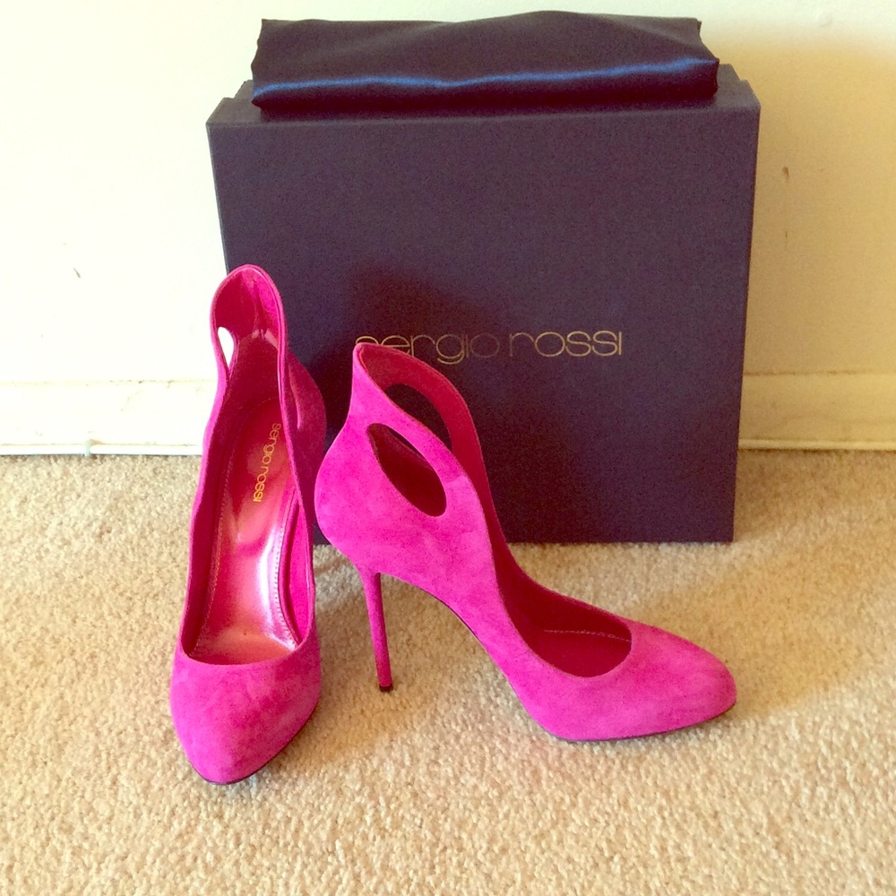 Sergio Rossi Hot Pink Suede Cutout Stiletto Pumps